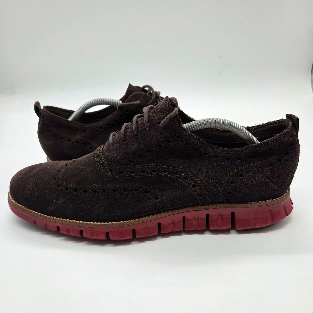 Cole Haan Zerogrand Shoes Wingtip Oxford Suede Brown Red Men's Size 10M